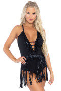 Leg Avenue Fringe halter bodysuit black