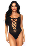 Opaque Lace Up Thong Teddy