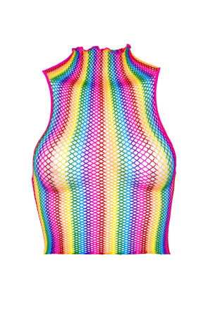 High Voltage Rainbow Fishnet Crop Top