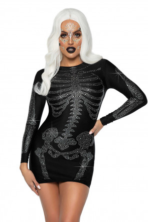 Rhinestone Skeleton Dress Black