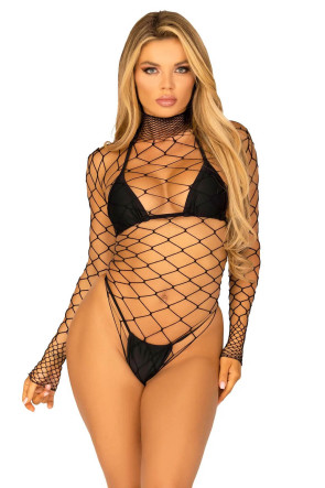 Pretty Please Net Bodysuit Black