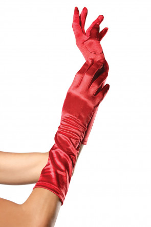 Elbow Length Satin Gloves red