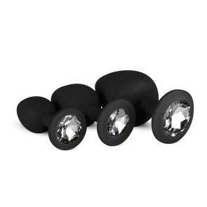 Silicone Buttplug Set with Diamond - Black