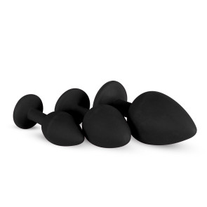 Silicone Buttplug Set with Diamond - Black