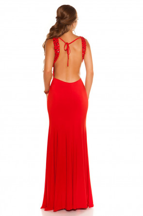Red Backless Gown with Rhinestones