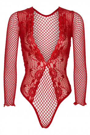 Red High Cut Lace and Net Teddy