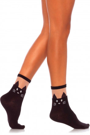 Black Cat Opaque Anklet Socks